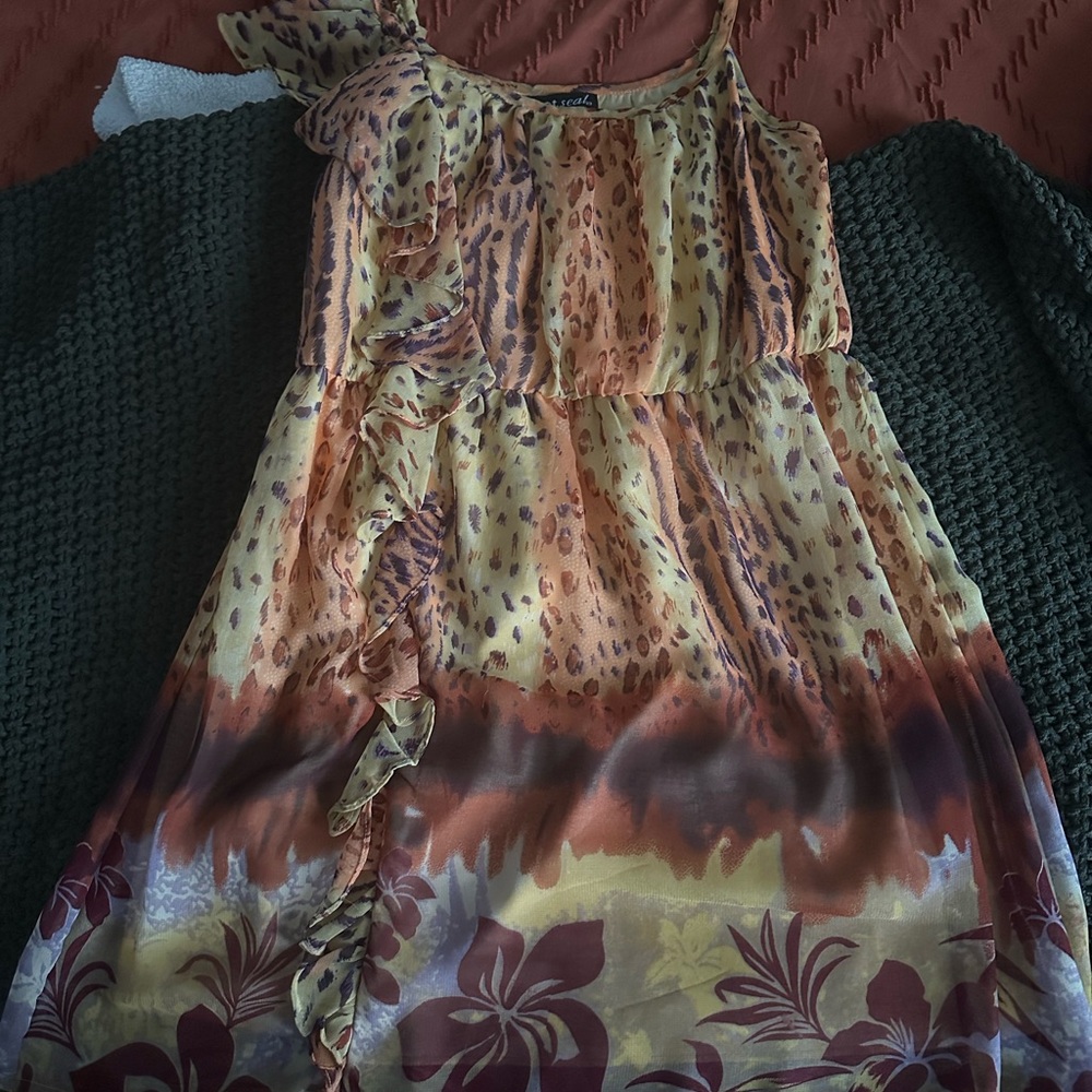 Wet Seal animal print asymmetrical midi dress with ruffles